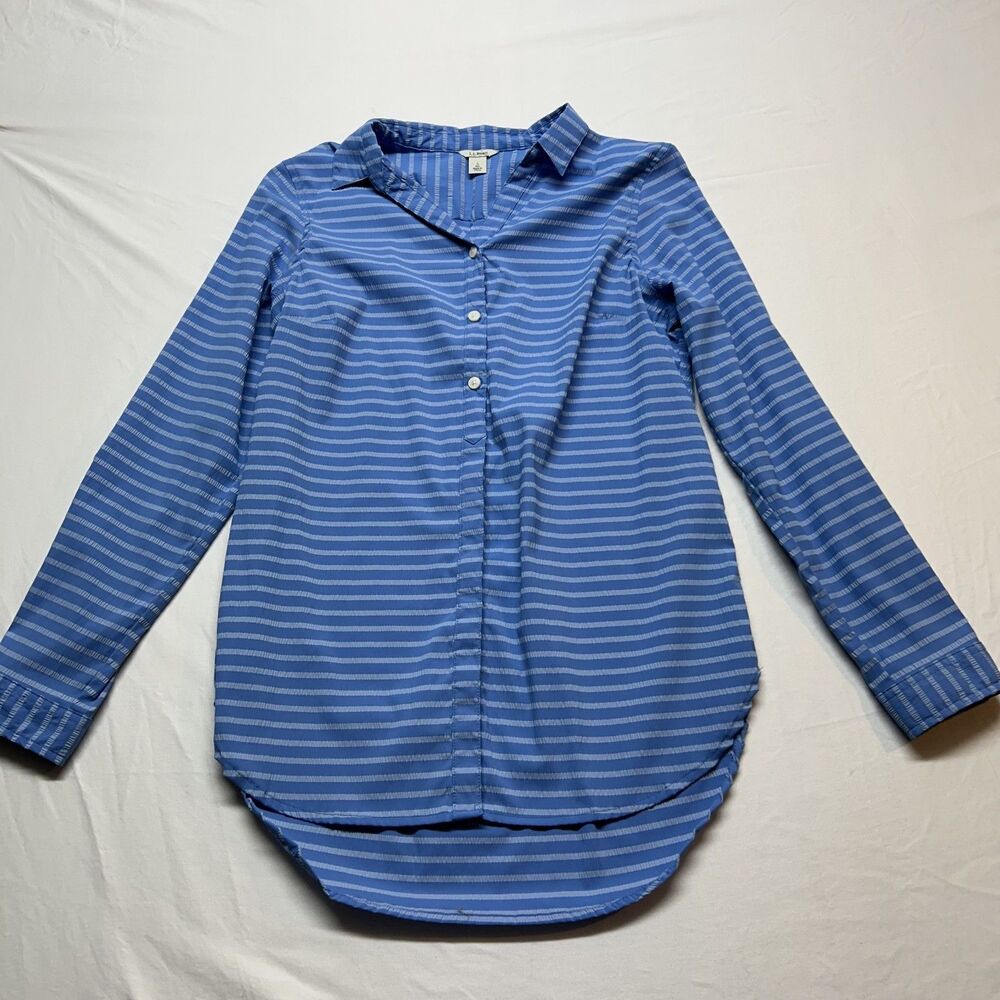 L.L.Bean Nautical Horizontal Striped Collared Button-Up Long Sleeve Sz S
